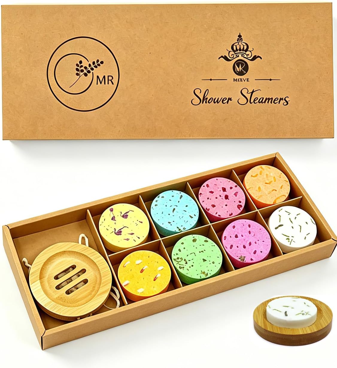 Shower Steamers Aromatherapy - 8 Pack Organic Shower Bombs with Shower Steamer Tray/Holder, Self Care Natural Essential Oil, Stress Relief Shower Bombs, Fathers Spa Gifts for Men, Dad, Husband