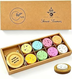 Shower Steamers Aromatherapy - 8 Pack Organic Shower Bombs with Shower Steamer Tray/Holder, Self Care Natural Essential Oil, Stress Relief Shower Bombs, Fathers Spa Gifts for Men, Dad, Husband