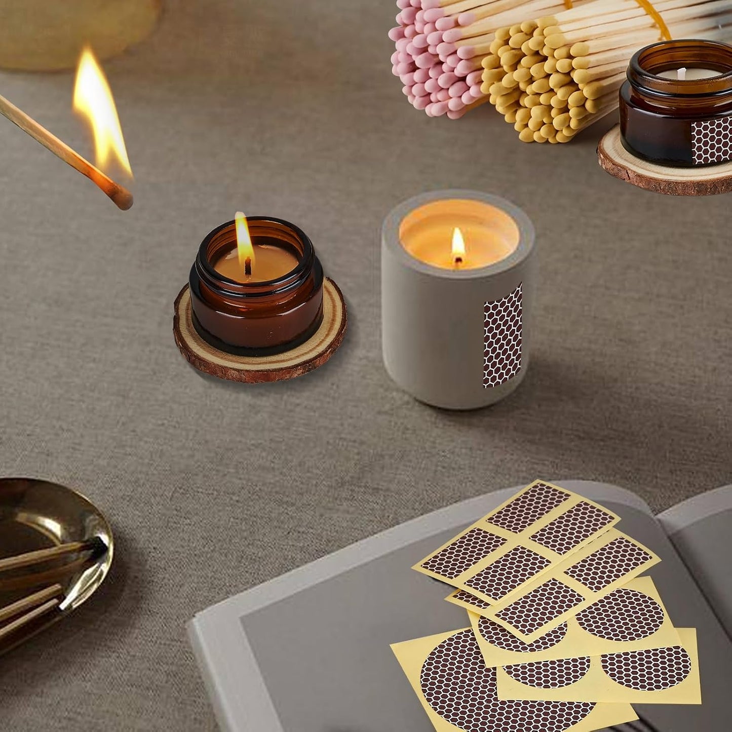 60 Pcs Match Striker Paper with Adhesive, 3 Sizes of Matches Sticker Striker for Match Holder, Matches for Candles, Matches Box Bulk, Matches in A Jar with Striker, Decorative Match Cloche