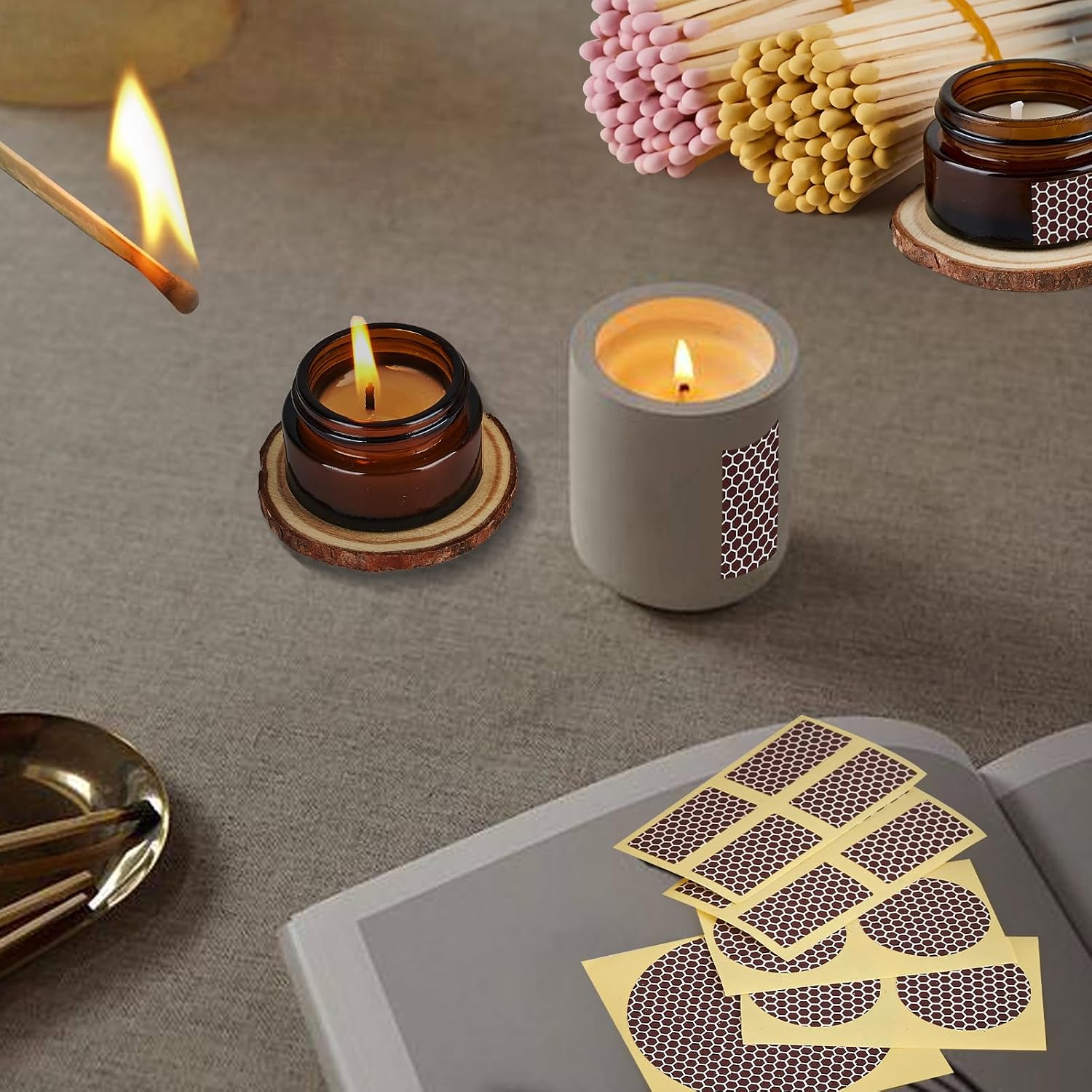 60 Pcs Match Striker Paper with Adhesive, 3 Sizes of Matches Sticker Striker for Match Holder, Matches for Candles, Matches Box Bulk, Matches in A Jar with Striker, Decorative Match Cloche