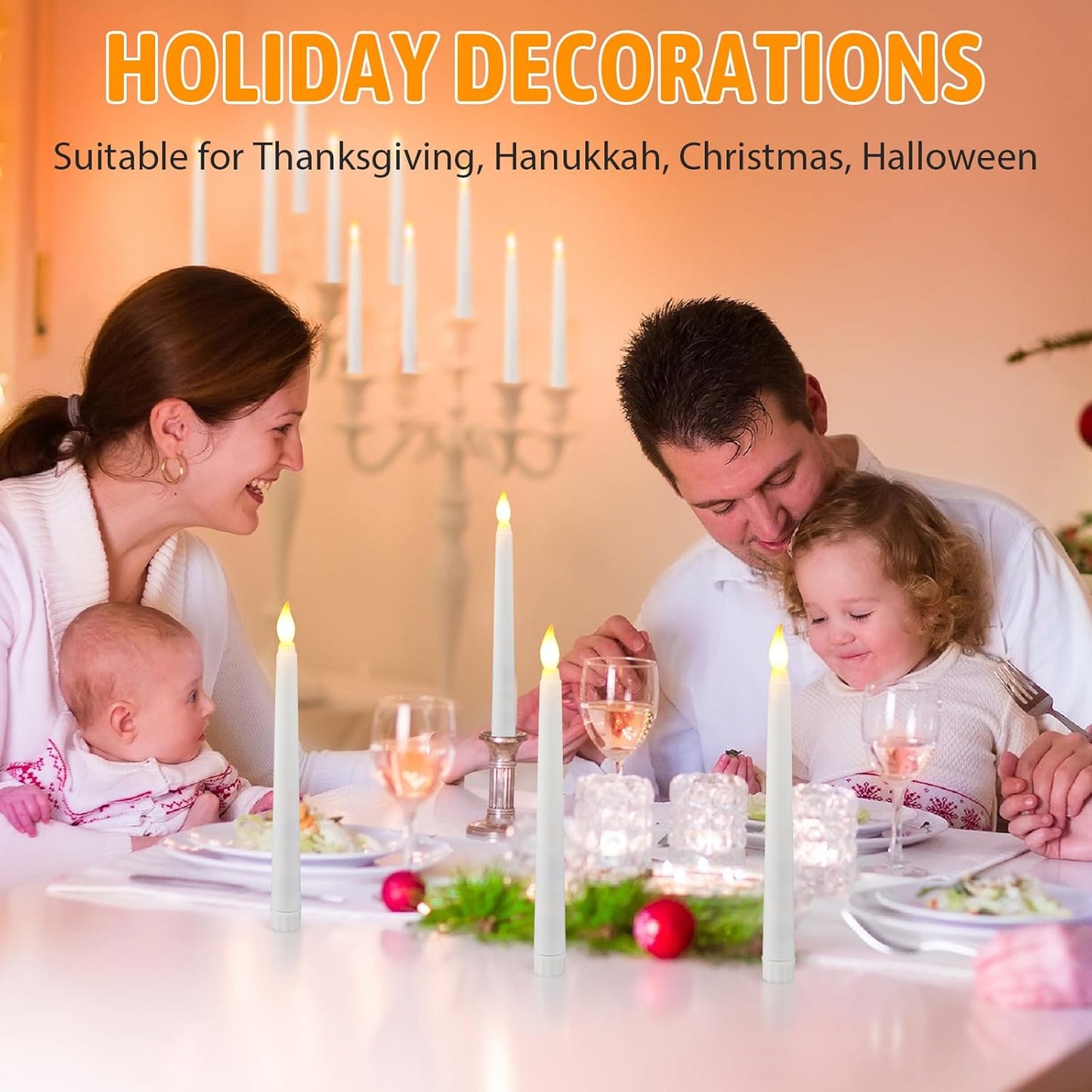 Baquler 50 Pcs 8.5 Inch LED Flameless Taper Candles Bulk Battery Operated Taper Candles Flickering Candlesticks for Wedding Church Valentines Day Table Decoration