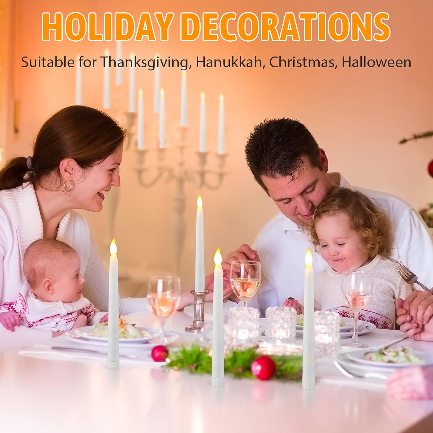 Baquler 50 Pcs 8.5 Inch LED Flameless Taper Candles Bulk Battery Operated Taper Candles Flickering Candlesticks for Wedding Church Valentines Day Table Decoration