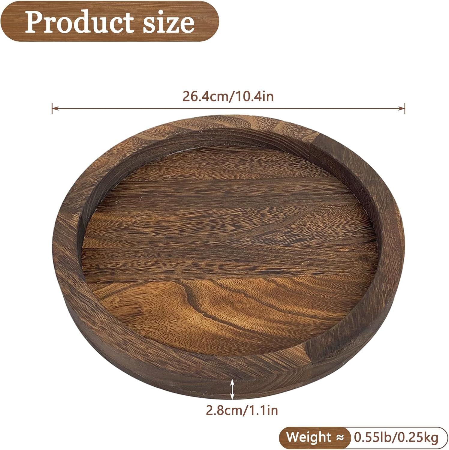 Round Candle Holder, Single Wooden Plate for Decorative Candle Dish, 10.4in Brown Poplar Wood Candle Plate for Christmas, Wedding, Halloween and Home Decor
