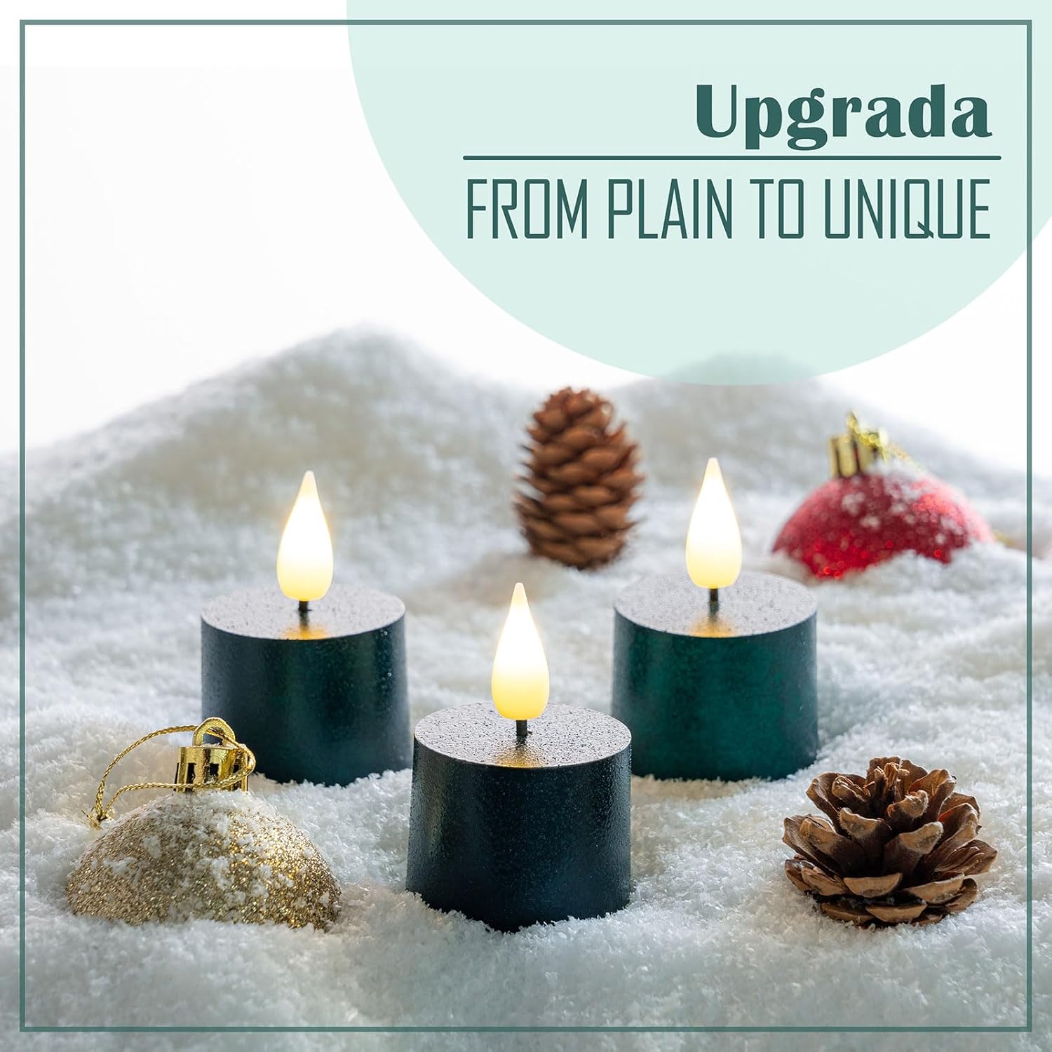 Smtyle Small Green Flickering Flameless Candles with Remote – Battery-Operated Round Xmas Candles, Set of 3 Long-Lasting Tealight for Christmas Decor, Table Decorations & Home Mantel Display