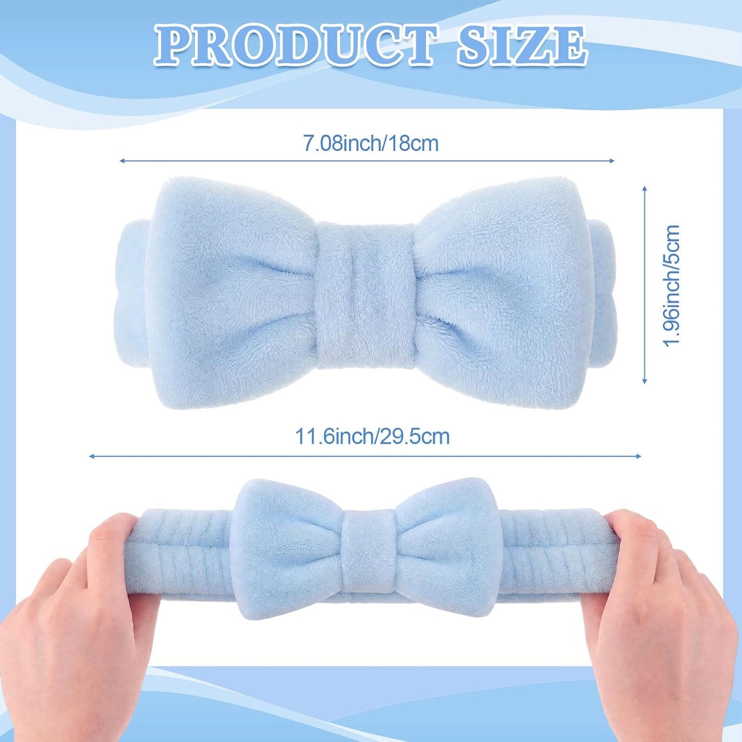 50 Pcs Blue Spa Headband Bulk Spa Sleepover Party Supplies for Washing Face with Removable Bow Makeup Elastic Bowknot Headband for Women Gifts Skincare Microfiber Hairband(Blue Style)