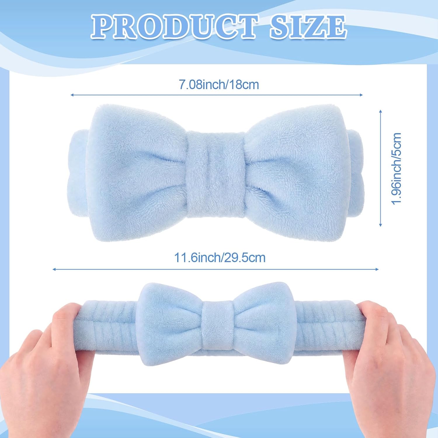 50 Pcs Blue Spa Headband Bulk Spa Sleepover Party Supplies for Washing Face with Removable Bow Makeup Elastic Bowknot Headband for Women Gifts Skincare Microfiber Hairband(Blue Style)