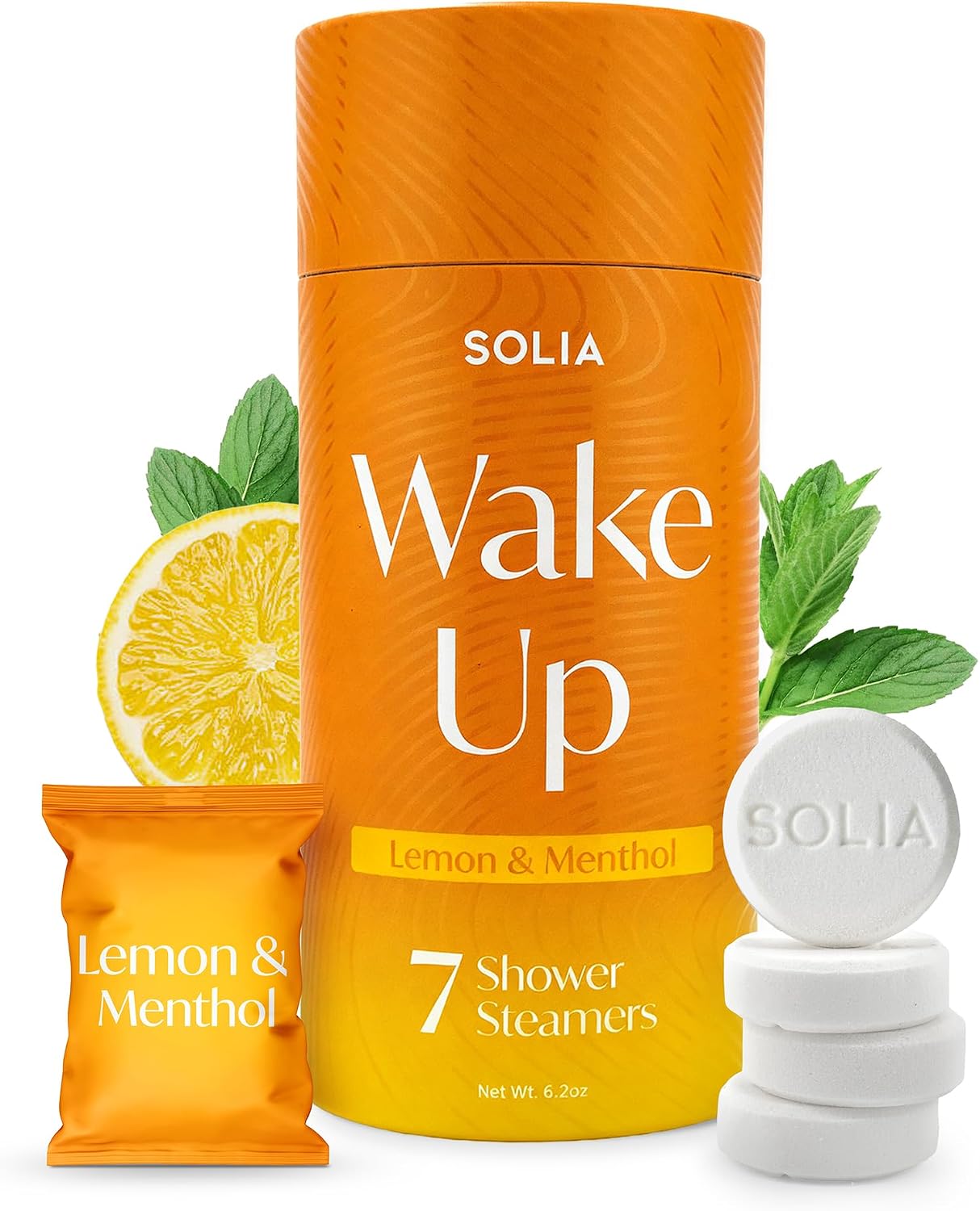 Solia Energizing Citrus Menthol Shower Steamers - Patent-Pending Real Essential Oil Menthol Shower Steamer Bombs, Spa Steamers Aromatherapy, 7-Pack