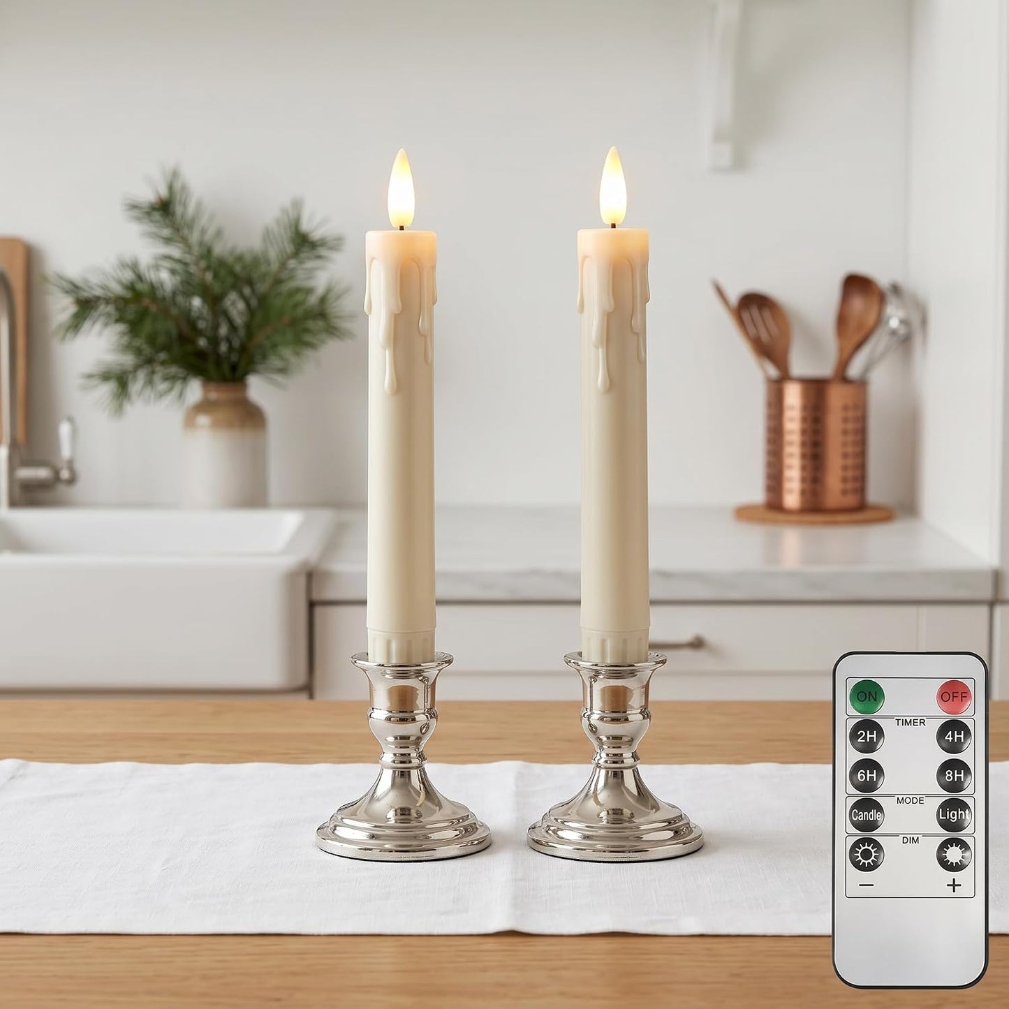 6.7 Inch Flameless Taper Candles with Remote and Timer, 6 Pack Battery Operated LED, 3D Flickering Flame Electric Candlesticks for Wedding Christmas Home Window Fireplace Decor, Ivory