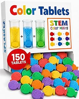 SplashEZ STEM Bath Color Tablets for Kids 150 Count - Fizzy Bath Bombs for Kids and Toddlers, Non Toxic, Fragrance Free, No Tub Staining, Easy Clean, Toys for Kids