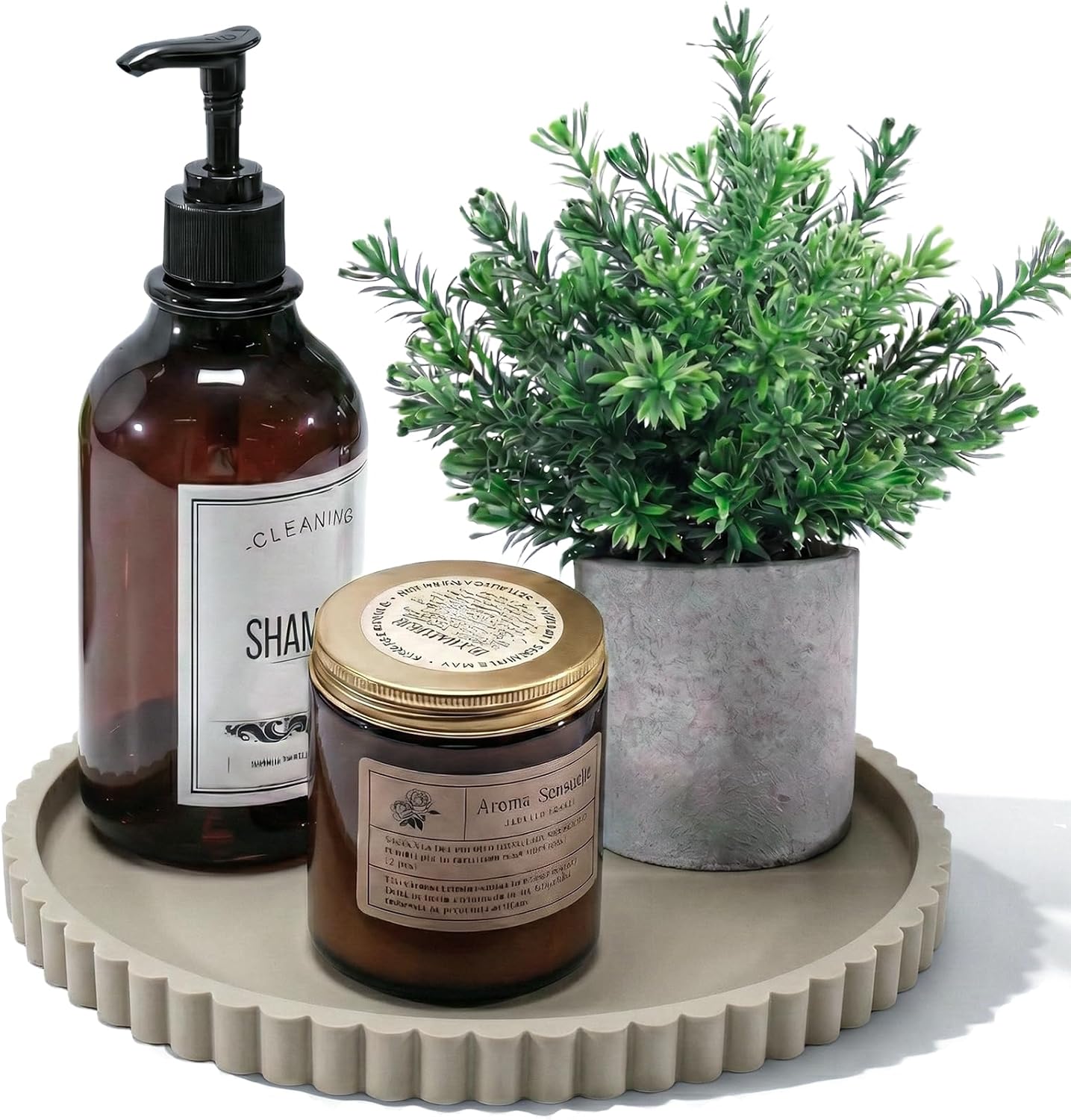 Silicone Bathroom Vanity Tray, Modern Round Decorative Tray for Countertop, Waterproof & Unbreakable Cosmetic Perfume Organizer, Extra-Thick & Sturdy, Easy to Clean Candle Tray (9 Inch, Khaki)