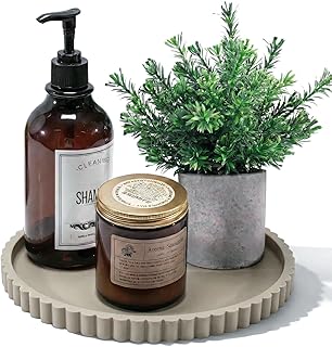 Silicone Bathroom Vanity Tray, Modern Round Decorative Tray for Countertop, Waterproof & Unbreakable Cosmetic Perfume Organizer, Extra-Thick & Sturdy, Easy to Clean Candle Tray (9 Inch, Khaki)