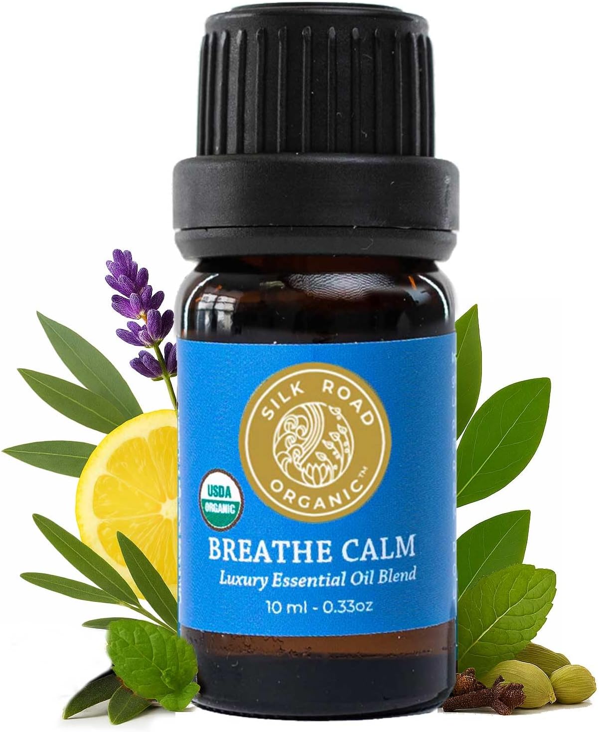 Silk Road Organic Breathe Calm Essential Oil Breathe Easy Blend for Cold, Cough, Congestion, Sinus & Allergy Support – USDA Certified Aromatherapy undiluted 10 ml Dropper