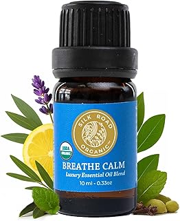 Silk Road Organic Breathe Calm Essential Oil Breathe Easy Blend for Cold, Cough, Congestion, Sinus & Allergy Support – USDA Certified Aromatherapy undiluted 10 ml Dropper