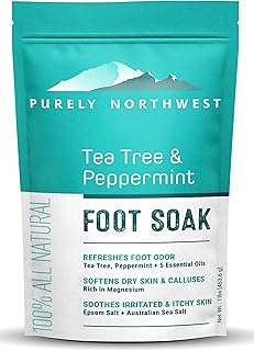 Purely Northwest-Tea Tree, Peppermint, MSM & Epsom Salt Foot Soak-for Stubborn Foot Odor, Burning & Itching associated with Athletes Foot- Softens Dry Skin & Calloused Heels-1 Pound