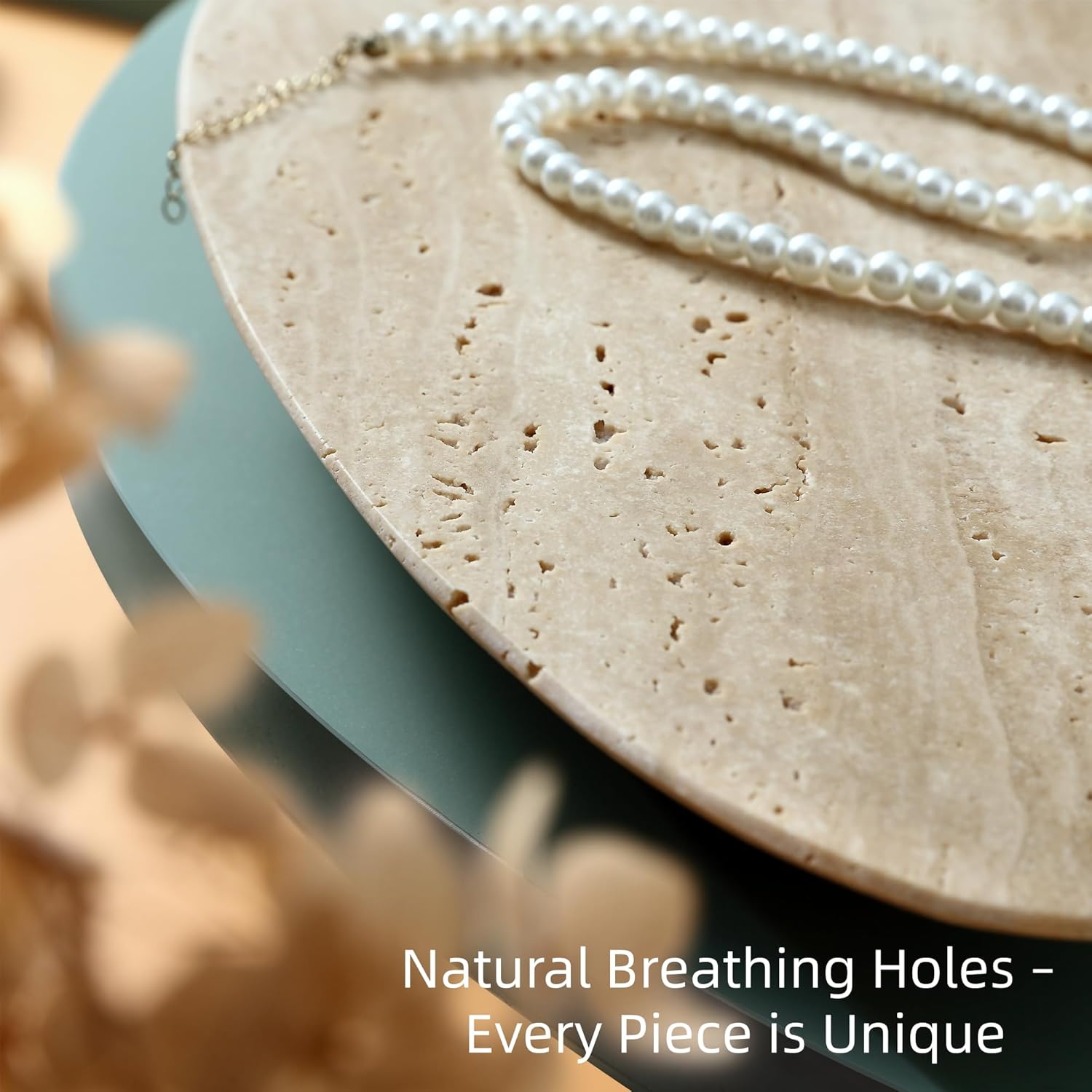 Natural Travertine Tray, Modern Decorative Stone Tray for Coffee Table, Jewelry Display Organizer for Rings Necklace, Candle Holder Catchall for Living Room Bathroom Vanity Decor (S)