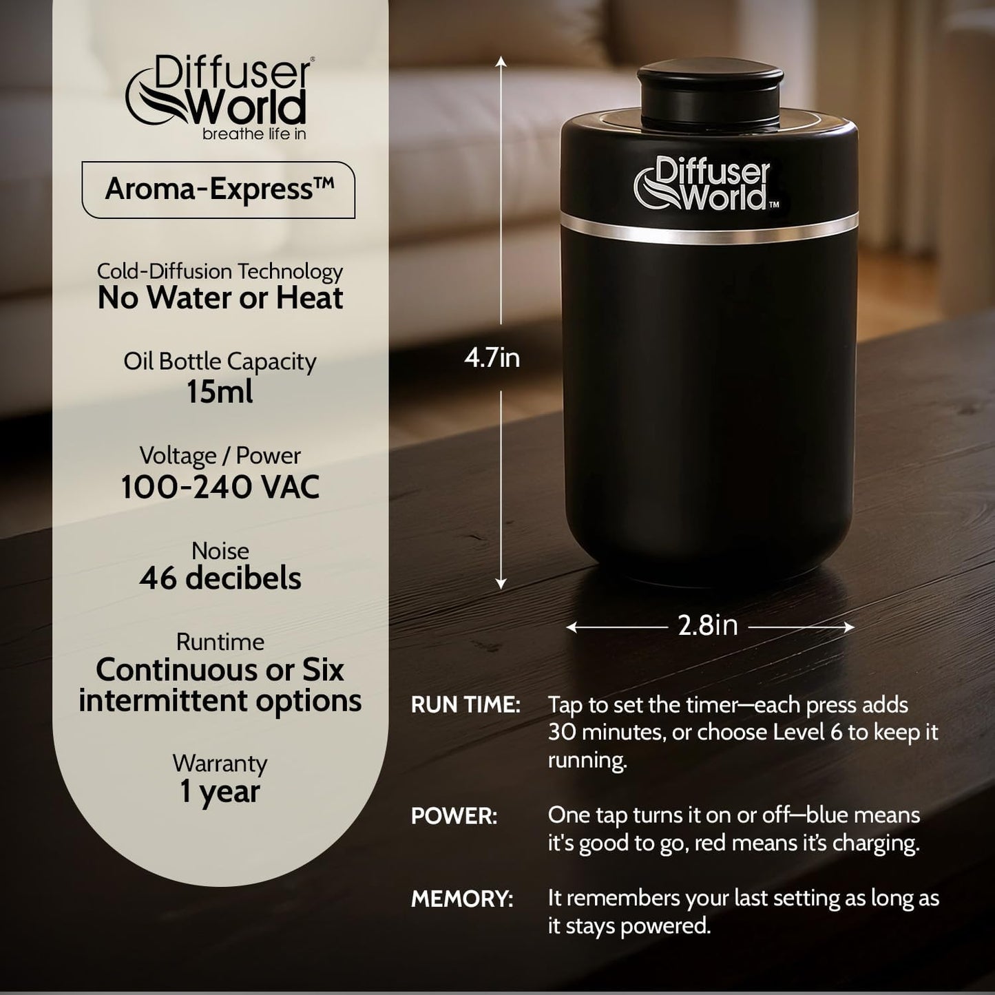 600 Sq Ft Waterless Diffuser for Essential Oils, Aroma Express Black Portable Aroma Atomizer for Room Fragrance, Home Scent Machine, Air Aromatherapy Oil Diffusers with Timer