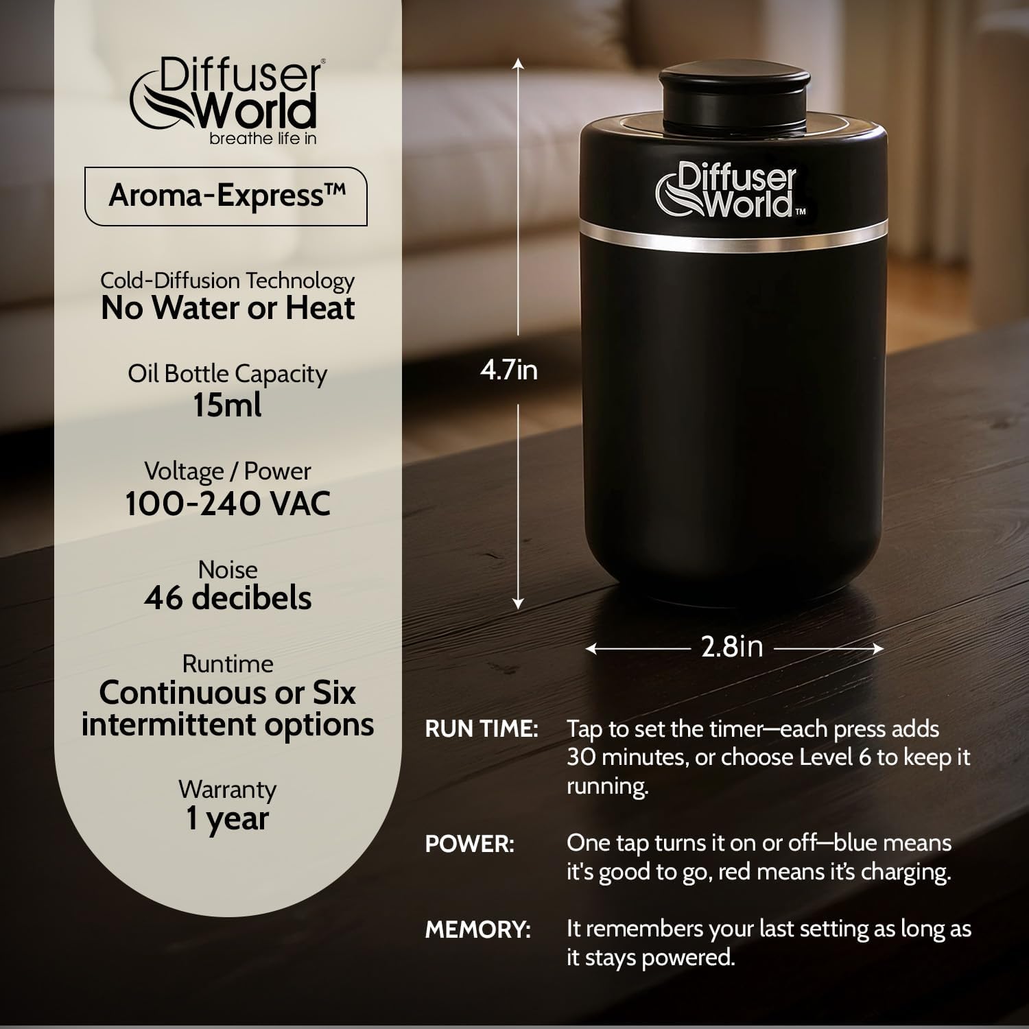 600 Sq Ft Waterless Diffuser for Essential Oils, Aroma Express Black Portable Aroma Atomizer for Room Fragrance, Home Scent Machine, Air Aromatherapy Oil Diffusers with Timer