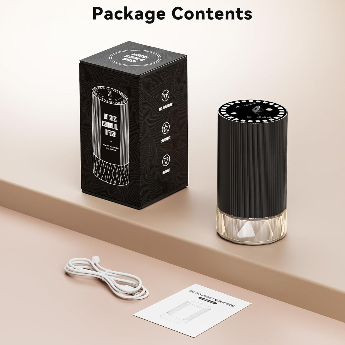 Car Diffuser, Waterless Essential Oil Diffuser, Rechargeable for Home Office, 30-50hrs Long Lasting ﻿