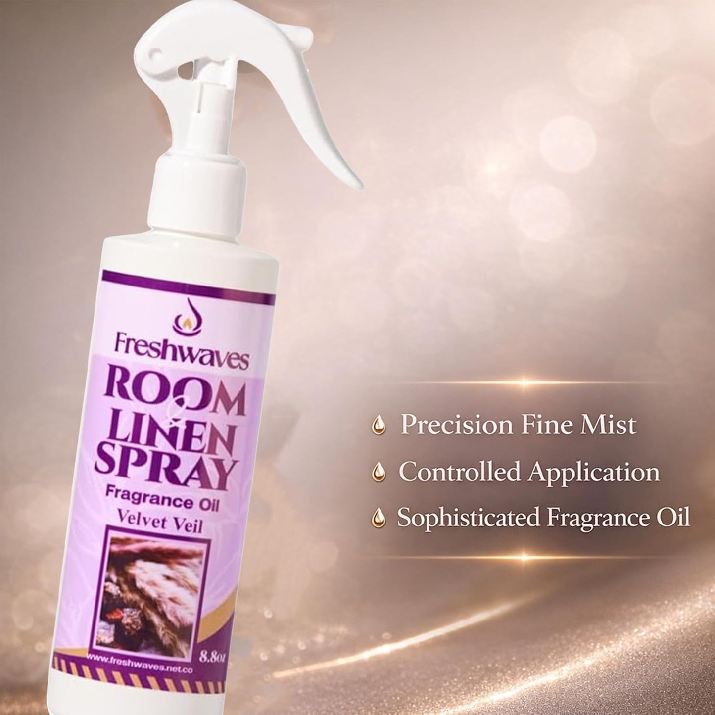 Freshwaves Room and Linen Spray | Velvet Veil Scent | Fragrance Oil | 8.8 Ounce | Air Spray Freshener | Room Spray Odor Eliminator | Air Freshener Sprays for Living Room | Bedroom | Restroom | Office