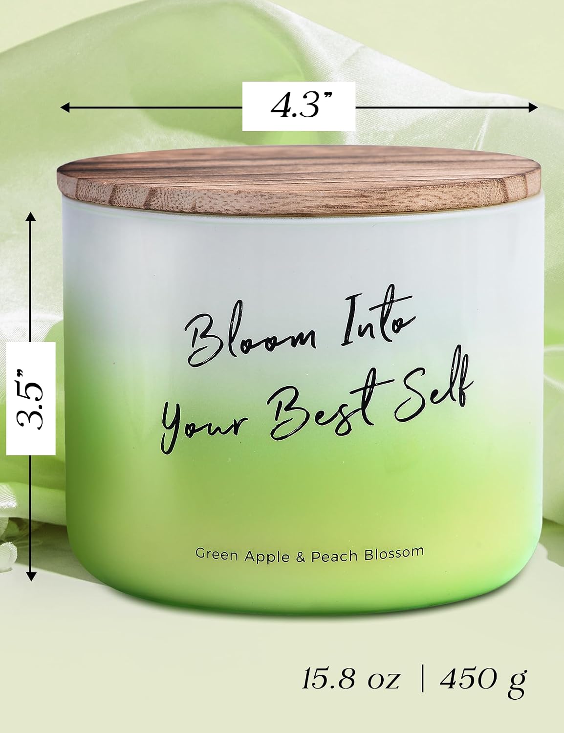Green Apple Peach Blossom Scented Soy Candle | Large 3 Wick Candle for Home, 15.8 oz | Fresh Fruity Aromatherapy Candle | Birthday, Graduation & Self-Care Gifts for Women | Candles for Women & Men