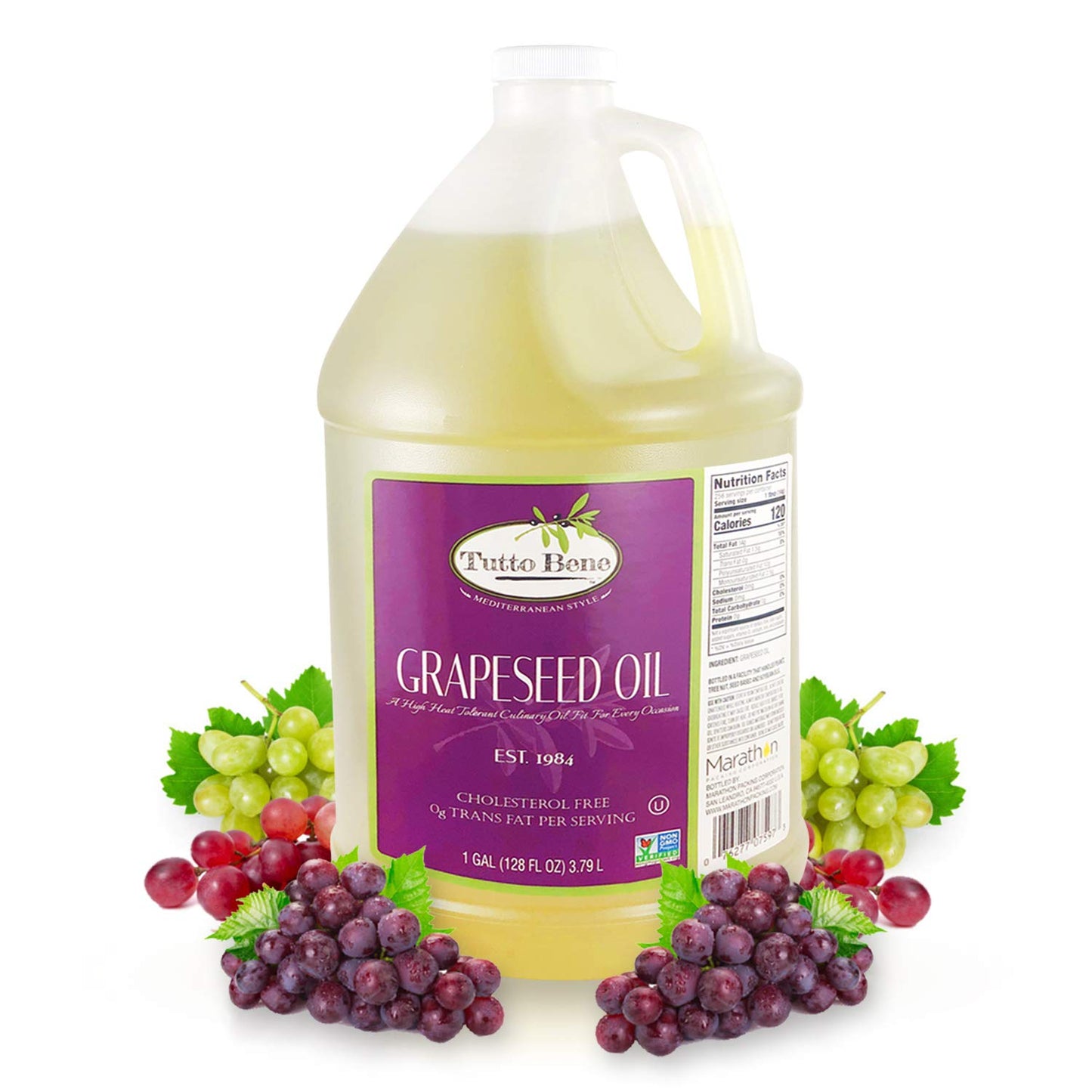 Tutto Bene Premium Quality Grapeseed Oil - 1 Gallon (128 ounces), for Cooking With 0% Trans Fat for Healthy Living - Cholesterol Free - High in Antioxidants and Vitamin E
