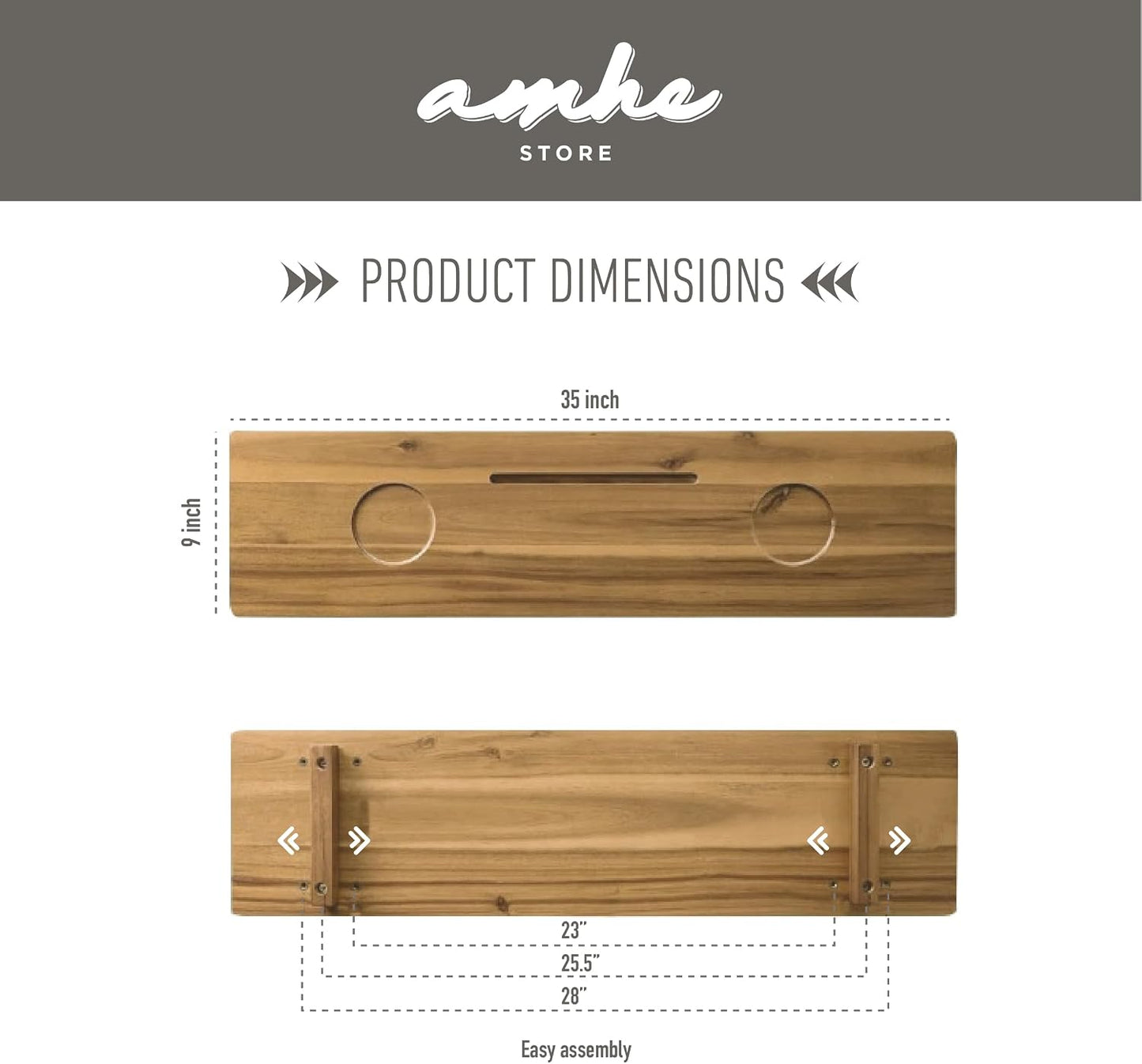 Amhe Store! Luxury Rustic Acacia Wood. Durable, Water-Resistant, Minimalistic, Adjustable 35x9 Inches. Lovely Gift - Box. Bath Tub Tray Wood - Bath Tray for Tub. Unique Natural Grain for Relaxation