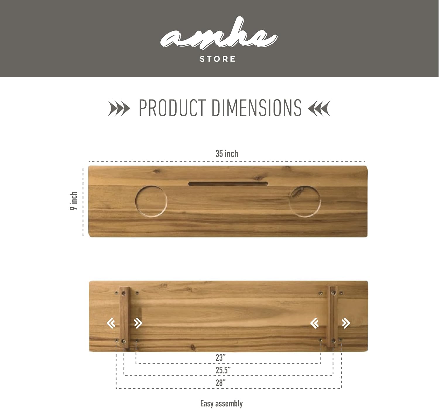 Amhe Store! Luxury Rustic Acacia Wood. Durable, Water-Resistant, Minimalistic, Adjustable 35x9 Inches. Lovely Gift - Box. Bath Tub Tray Wood - Bath Tray for Tub. Unique Natural Grain for Relaxation
