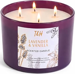 Lavender Vanilla Candle | 4 Wick Extra Large Scented Soy Candles 20 oz | Highly Scented Aromatherapy Lavender Candle for Women | Relaxing Stress Relief Home Scent | Long Lasting Clean Burn