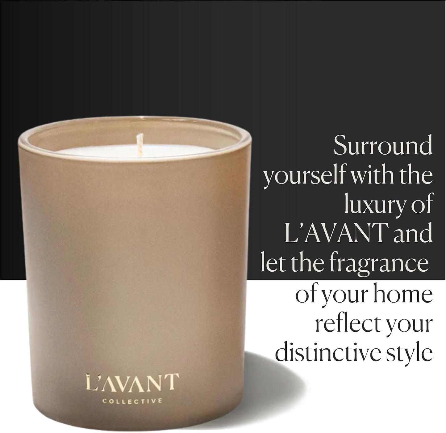 L'AVANT Collective Luxury Scented Candle | Clean-Burning Soy & Coconut Wax, Non-Toxic, 40 Hour Burn Time | Home Decor Candle in Minimal White Jar, Gift Ready | 8 oz | Ambre Santal