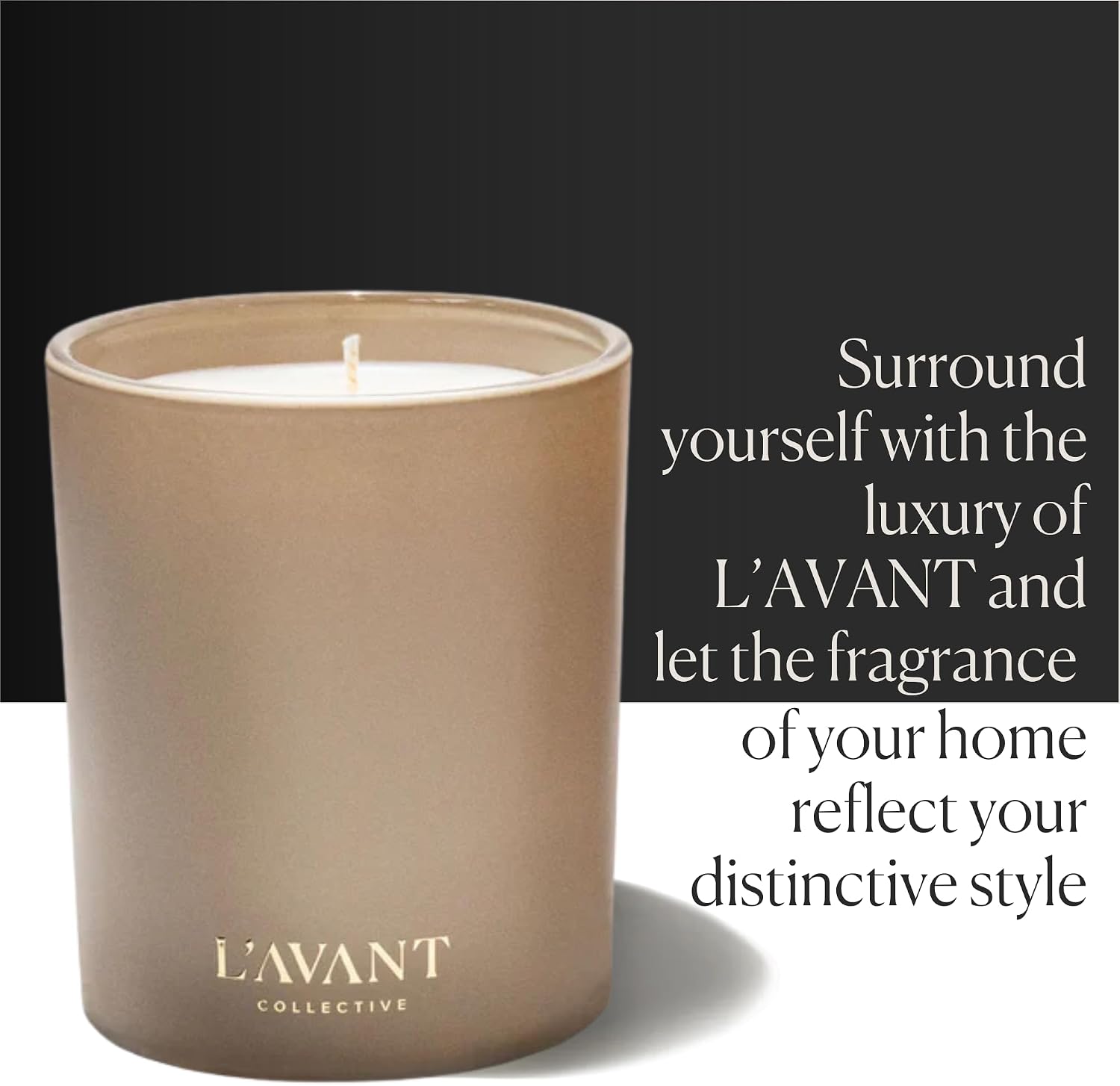 L'AVANT Collective Luxury Scented Candle | Clean-Burning Soy & Coconut Wax, Non-Toxic, 40 Hour Burn Time | Home Decor Candle in Minimal White Jar, Gift Ready | 8 oz | Ambre Santal