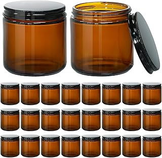 KEYWING 4 oz Candle Jars with Lids, 24 PCS Amber Glass Jars with Black Metal Lids, Round Candle Containers, Empty Jar for Candles Making, Powder, Liquid, Cream