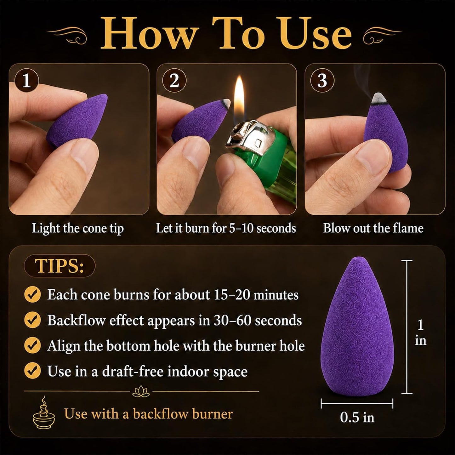 Sukh Backflow Incense Cones for Waterfall - Waterfall Scented Incense Cone 108 PCS Backflow Smoke Burning Cone Incense Bulk 6 Different Incense Waterfall Cones for Backflow Waterfall Incense Burner