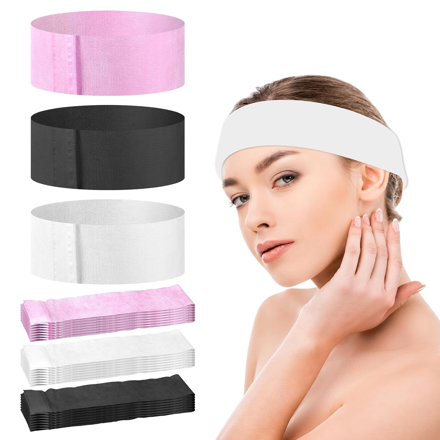 30Pcs Disposable Spa Facial Headbands, Non-Woven Stretch Disposable Headbands Soft SkinCare Facials Headwraps for Women Facial Washing Shower Sport Esthetician Adjustable Spa Headband
