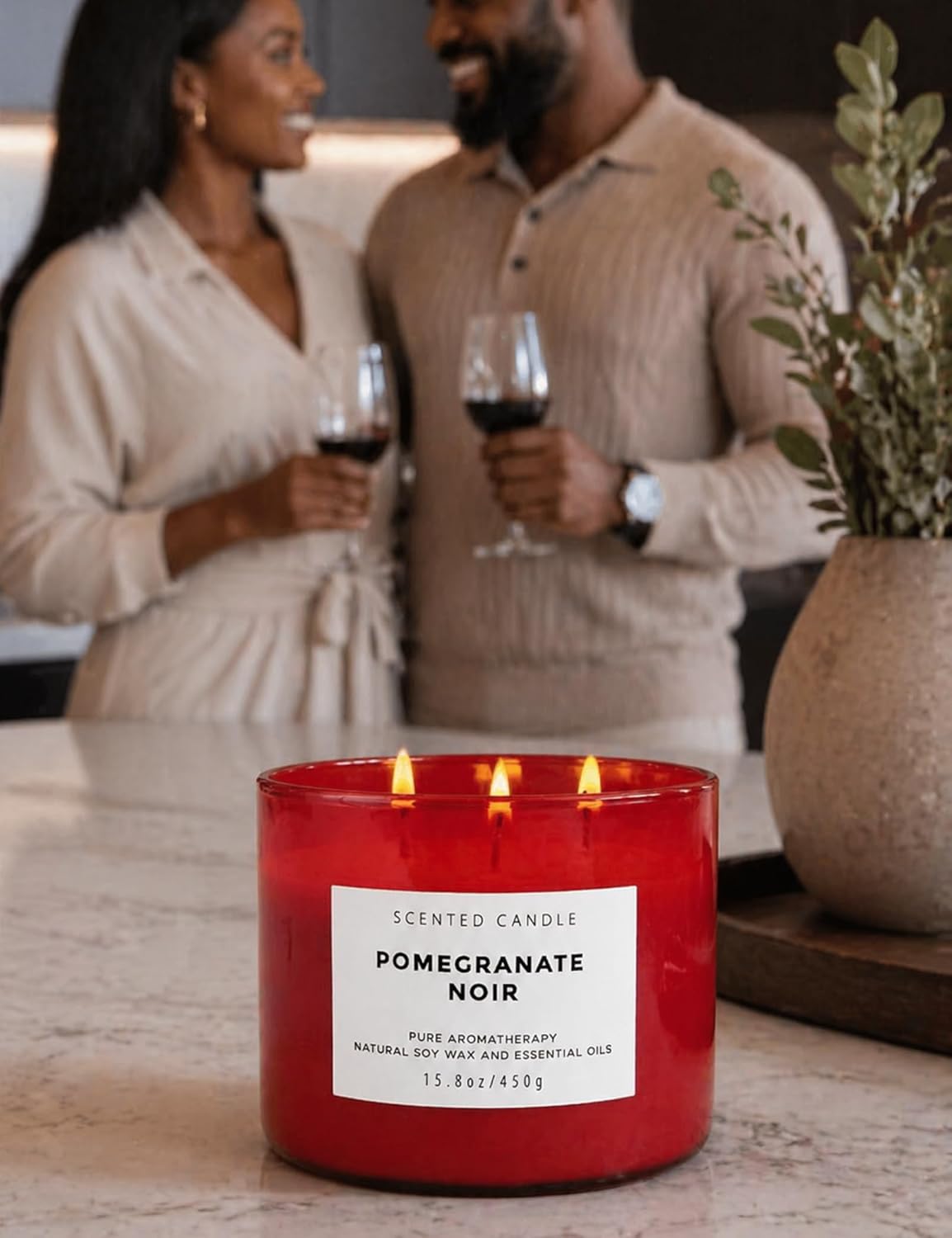 Pomegranate Noir Scented Soy Candle - Large 3-Wick Aromatherapy Candle for Home, 15.8oz - Sweet Fruity Vanilla Stress Relief Candle - Luxury Gift for Women & Men