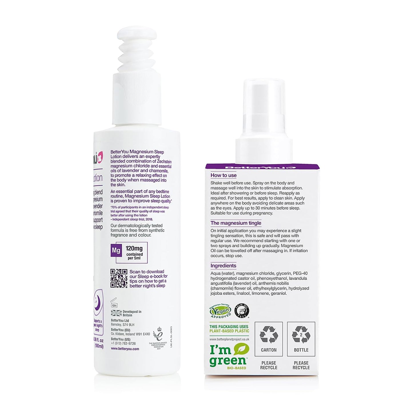 BetterYou Adult Sleep Bundle - Magnesium Bath Salt, Body Lotion, and Essential Oils Spray - Soothe Tired Muscles - Lavender and Chamomile Blend - 3 pc