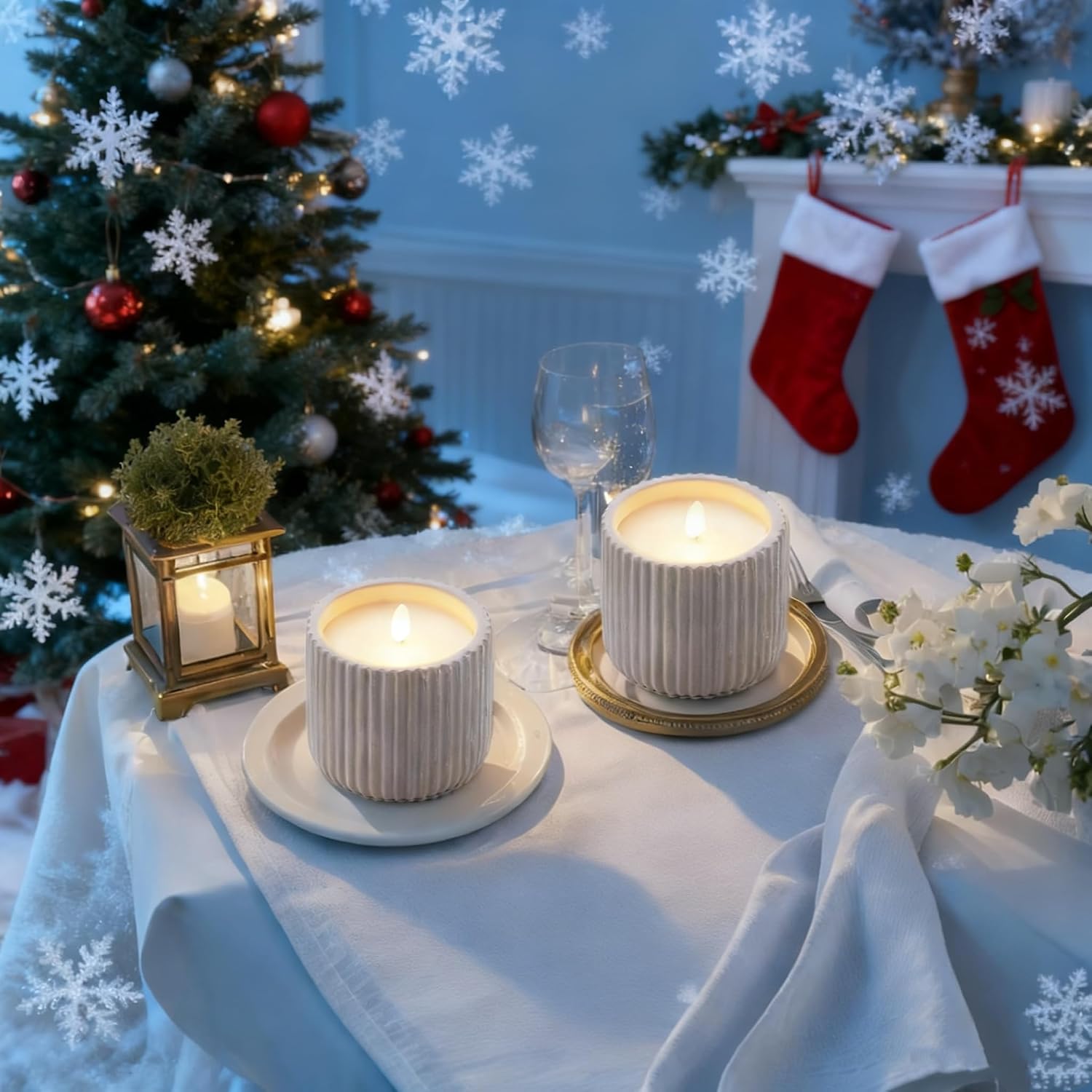 Flameless Christmas Candles,2 Pack Christmas Decorations Flameless Candles Battery Operated Candles for Christmas Home Decoration
