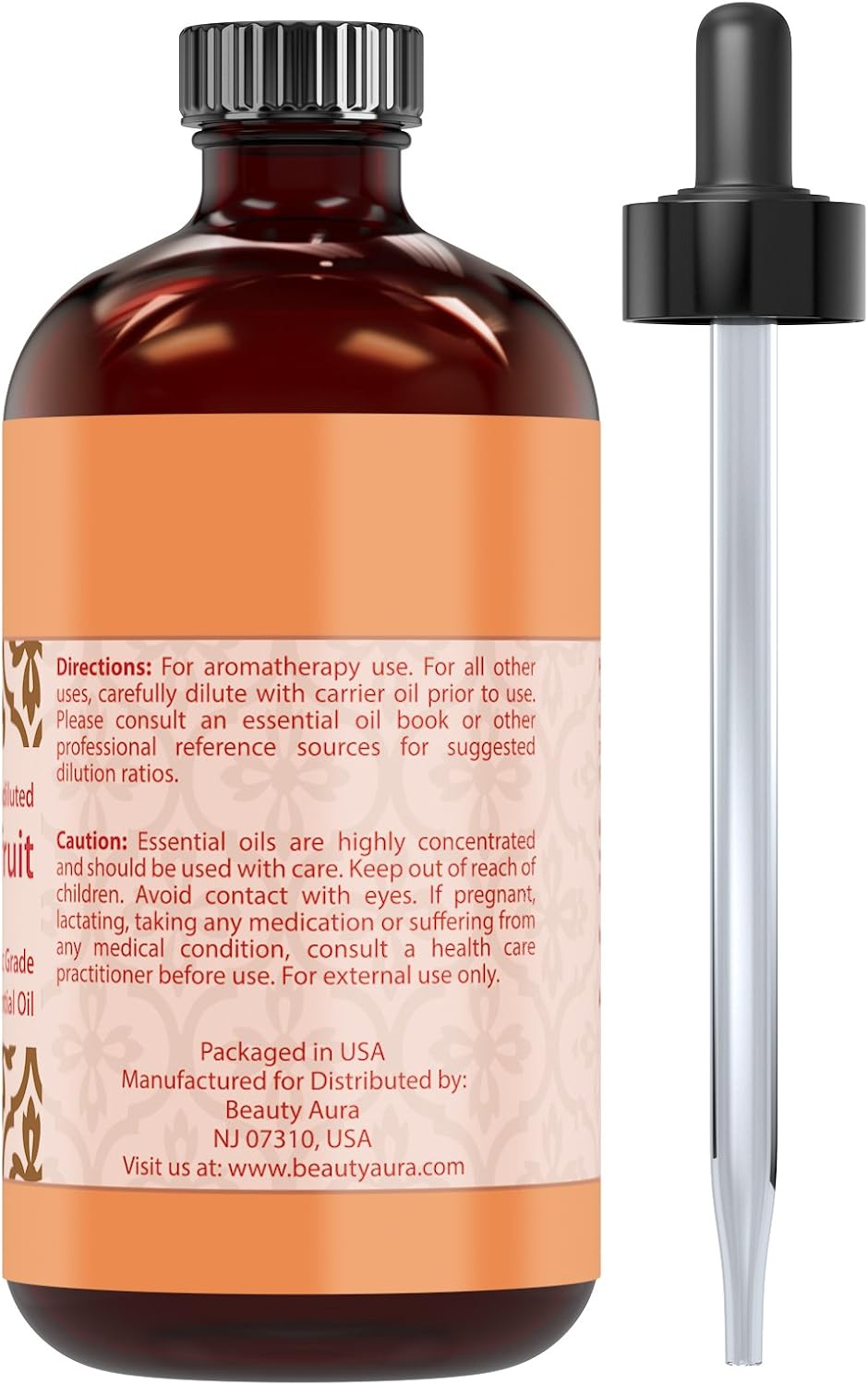 Beauty Aura Grapefruit Essential Oil * 4 Oz. Bottle * 100% Pure, Undiluted Therapeutic Grade Oils * Ideal for Aromatherapy & Diffusers Great Value!