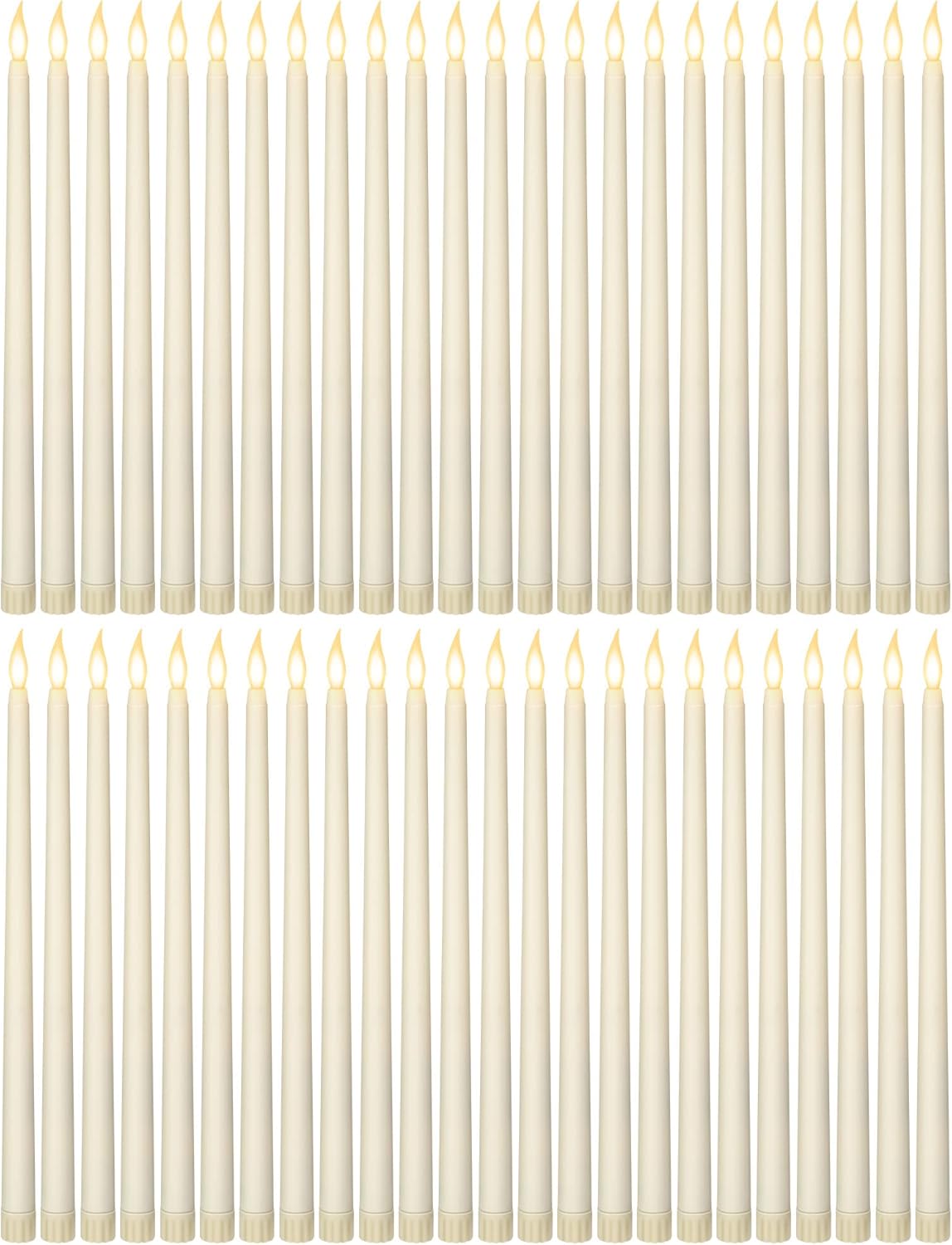 Funtery 48 Pcs Flameless LED Taper Candles Battery Operated Candles Bulk Realistic LED Candlesticks Flickering for Wedding Church Graduation Party Home Decor(Ivory,Classic Style)