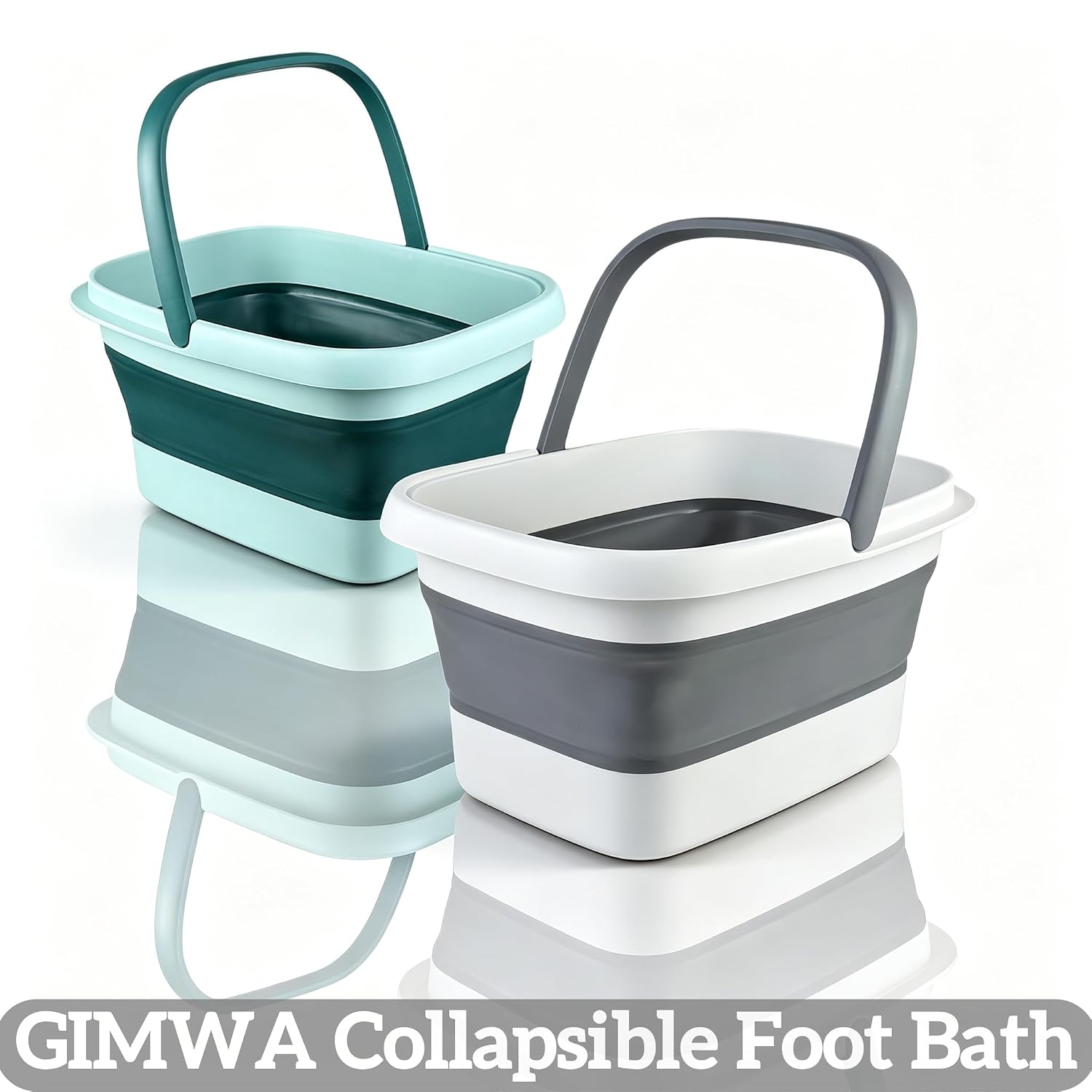 GIMWA Collapsible Foot Bath Basin for Soaking Feet, Foldable Foot Soak Tub with Handles and Massage Acupoint, Plastic Laundry Basket, Grey (Green)