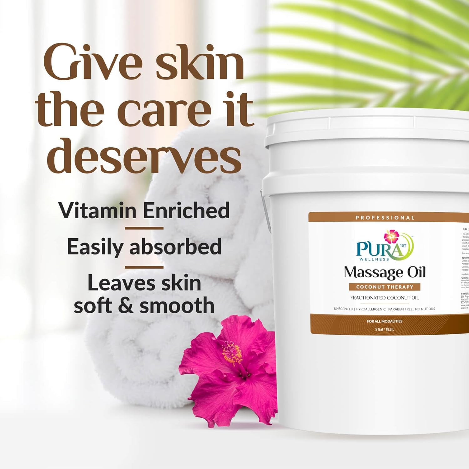 Coconut Therapy 5 Gallon Massage Oil, Coconut Oil, Professional, Massage Therapy, Deep Tissue, Unscented, Natural Ingredients, Skin Hydrating, Moisturizing, Muscle Relief, for Bruising