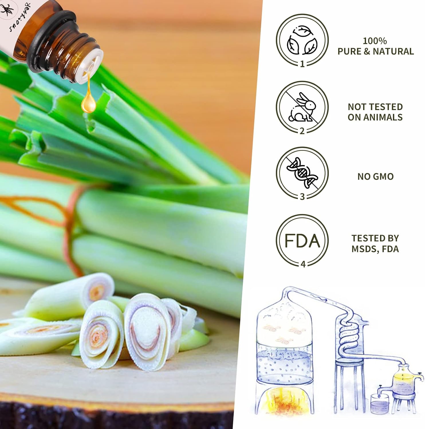 yethious Lemongrass Essential Oil Organic for Skin, 100% Pure & Natural Lemongrass Oil, 10ml/0.33 fl oz