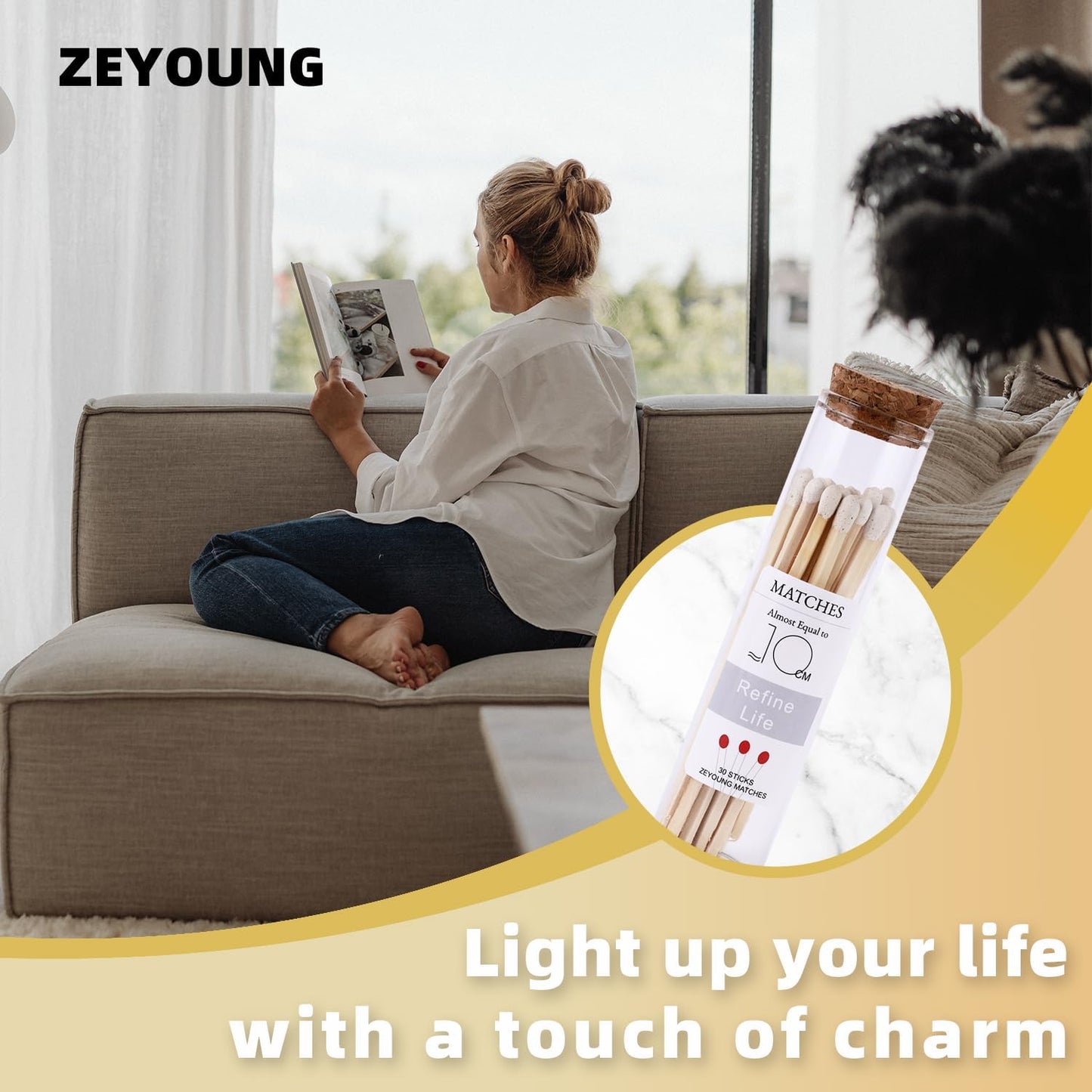 4" White Matches Included with Match Holder, 3 Glass Matches Bottles with Candle Matches in a Jar, Long Fireplace Matches for Grill Fireplace BBQ, Long Wooden Matchsticks for Custimiz Events