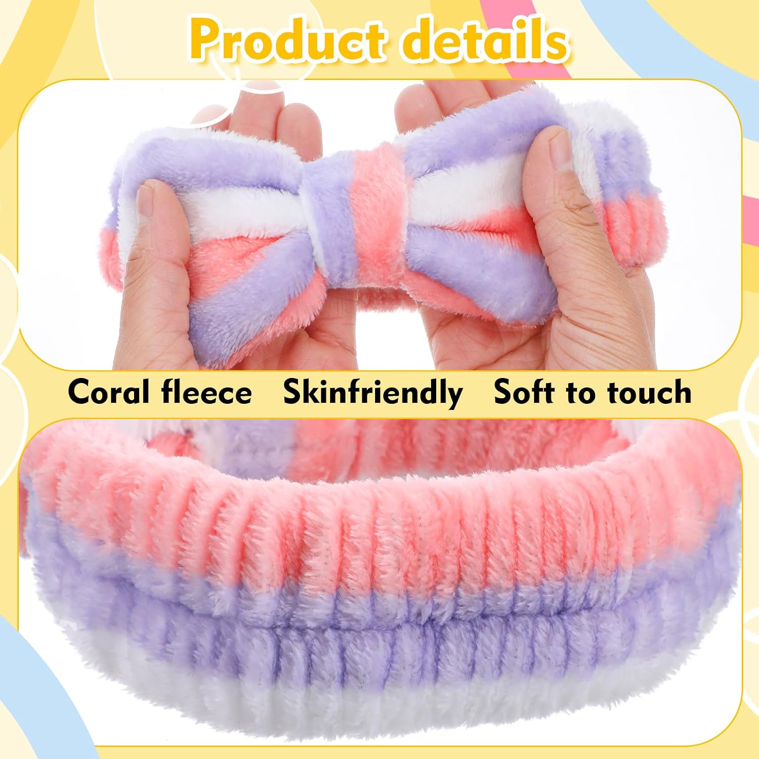 Molain 24 Pcs Spa Headband for Women Bow Hairband Adjustable Skincare Headbands Facial Head Wraps Soft Coral Fleece Makeup Headbands Bulk for Face Wash, Shower, Yoga & More