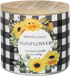 Sunflower Candle, Summer Sunflower Scented Candles Gift for Women, 3 Wicks Large Candle, 14 oz