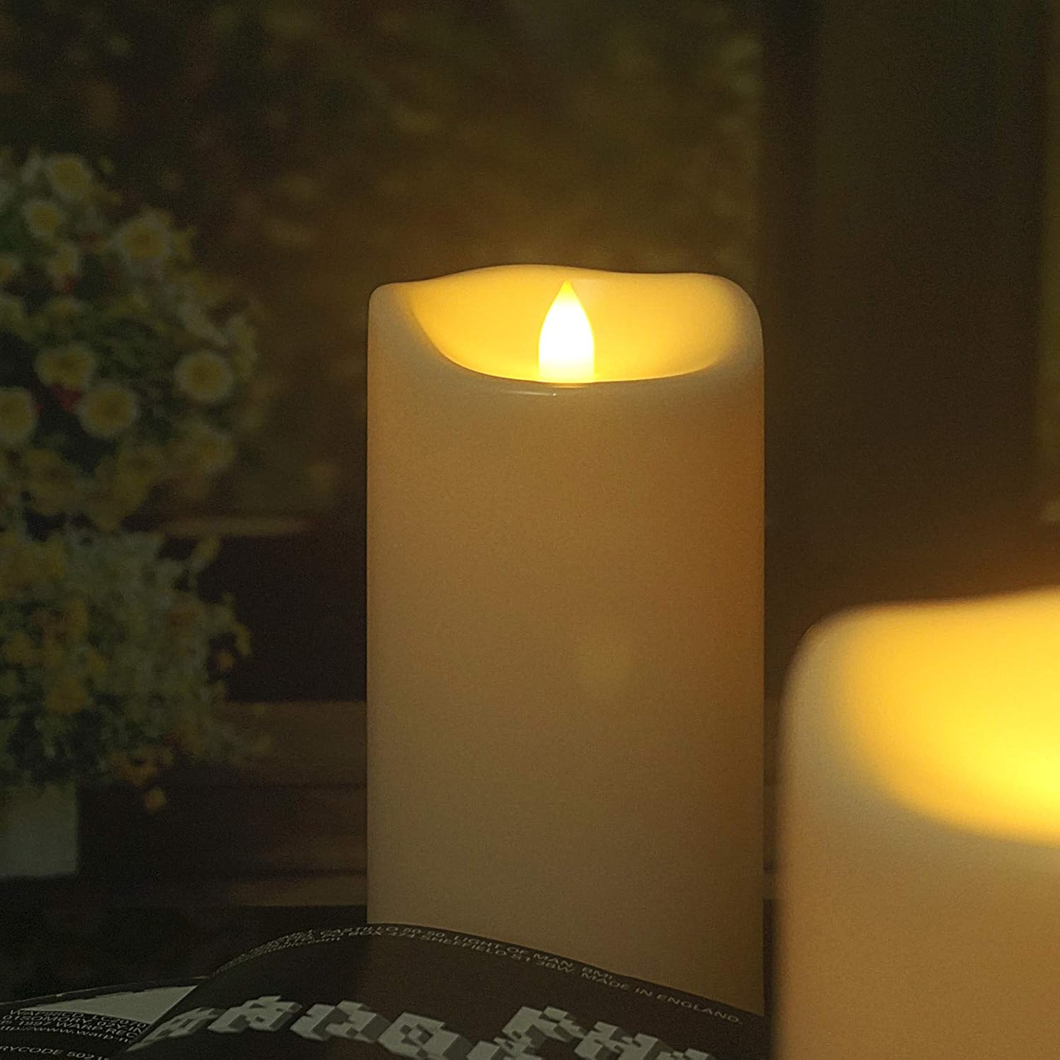 8"x4" Battery Operated Flameless LED Pillar Candle, Outdoor Waterproof Flickering Light with Remote & Timer for Halloween Party Wedding Party Home Decoration, 1 Pack