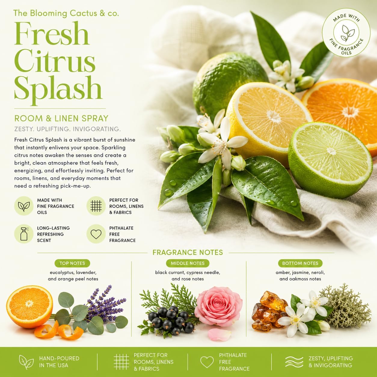 Home | Linen | Room Spray - Air Freshener - Odor Eliminator - Car Air Freshener - Fabric Refresher - Mist Hand Poured - Made in USA – (Fresh Citrus Splash)