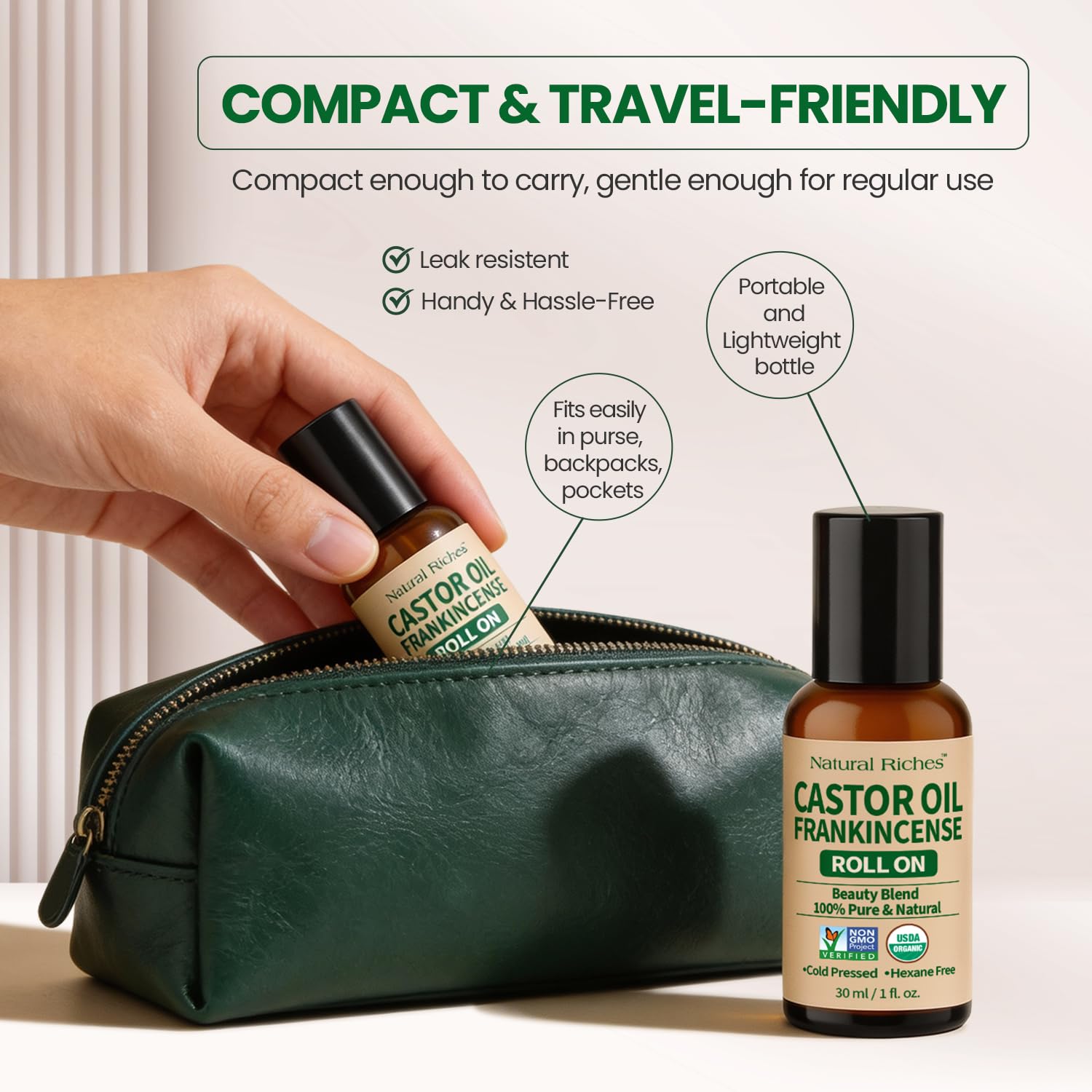 Natural Riches Organic Castor Oil and Frankincense Eye Roller 30 ml - Lightweight Roll On for Under Eye Puffiness, Face, Wrinkles, Fine Lines - Cold Pressed and Hexane Free.
