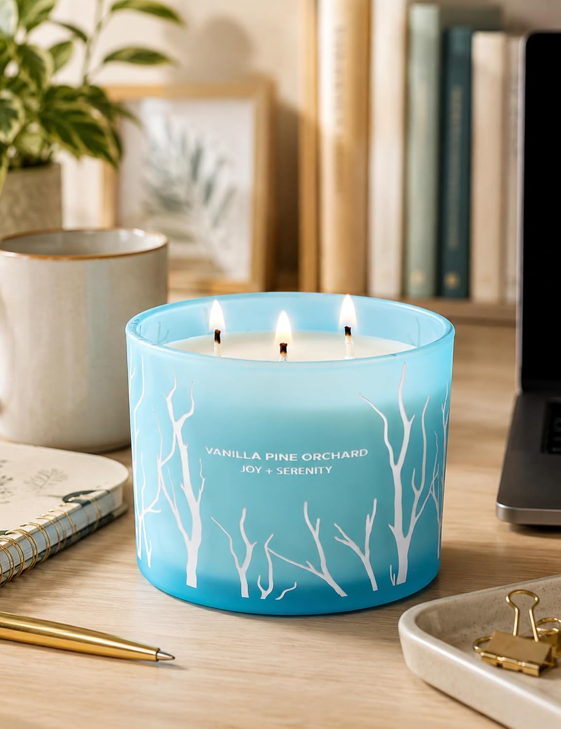Vanilla Pine Orchard Candle | 14.5oz Large 3 Wick Soy Wax Candle for Home | Strongly Scented Winter Apple Vanilla Aromatherapy Candle | Long Lasting, Clean Burn | Stress Relief Gift for Women & Men