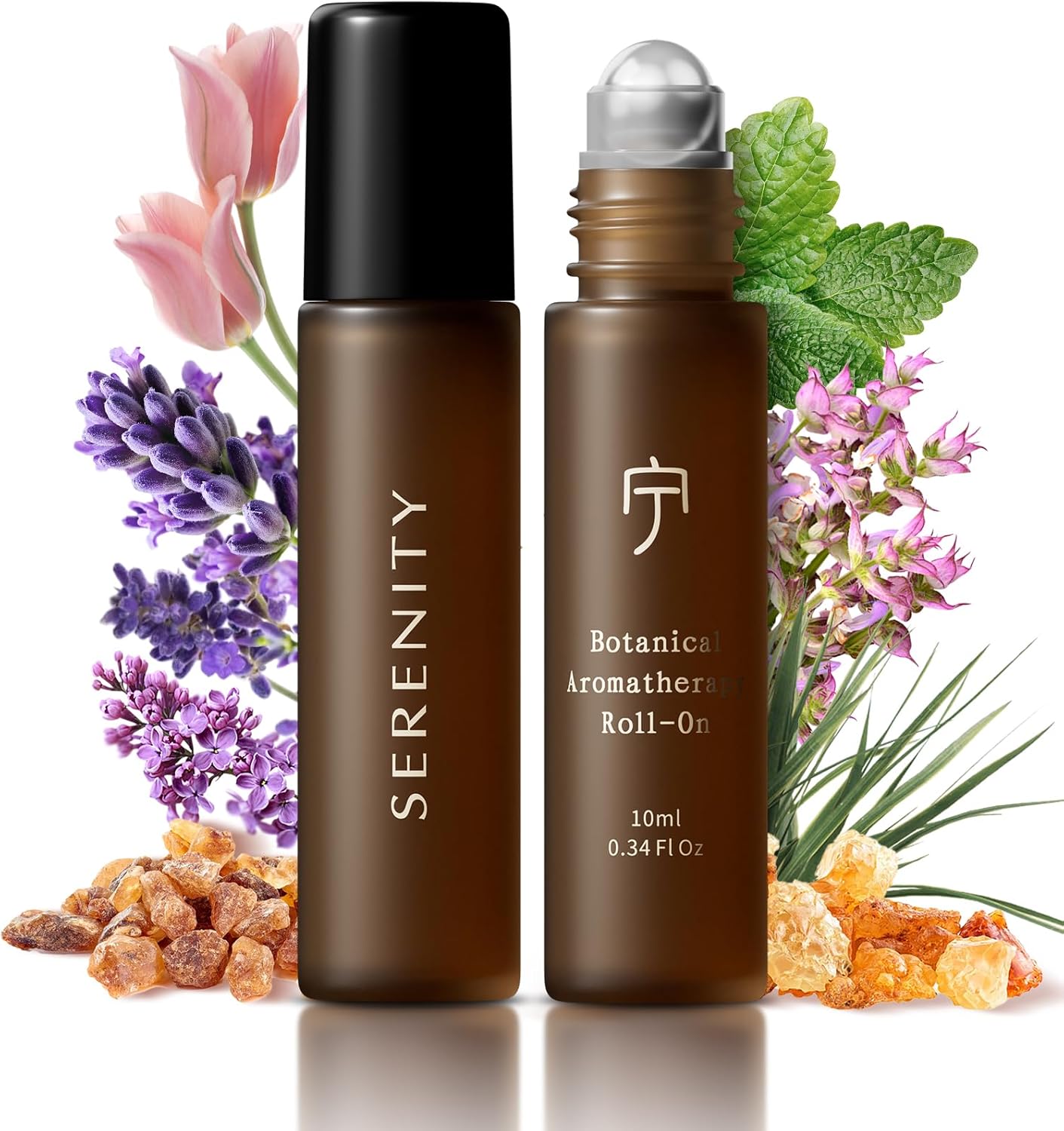 2Pack Serenity Calming Roll-On Essential Oil Blend for Stress Relief - with Lavender, Frankincense & Myrrh - 10ml Travel Size, Prediluted & Skin-Safe for Relaxation & Aromatherapy