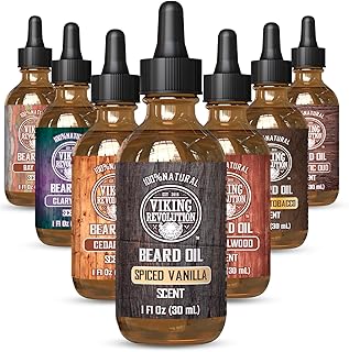 Viking Revolution Beard Oil for Men - Natural Mens Beard Oil with Argan Oil and Jojoba Oil - Beard Softener,Strengthens and Moisturizes - Beard Conditioner for Men (Spiced Vanilla, 1 Pack)